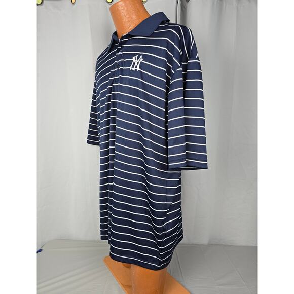 MLB NEW YORK YANKEES GENUINE MERCHANDISE 2XL MENS POLO SHORT SLEEVE STRIPED Navy - Picture 3 of 9